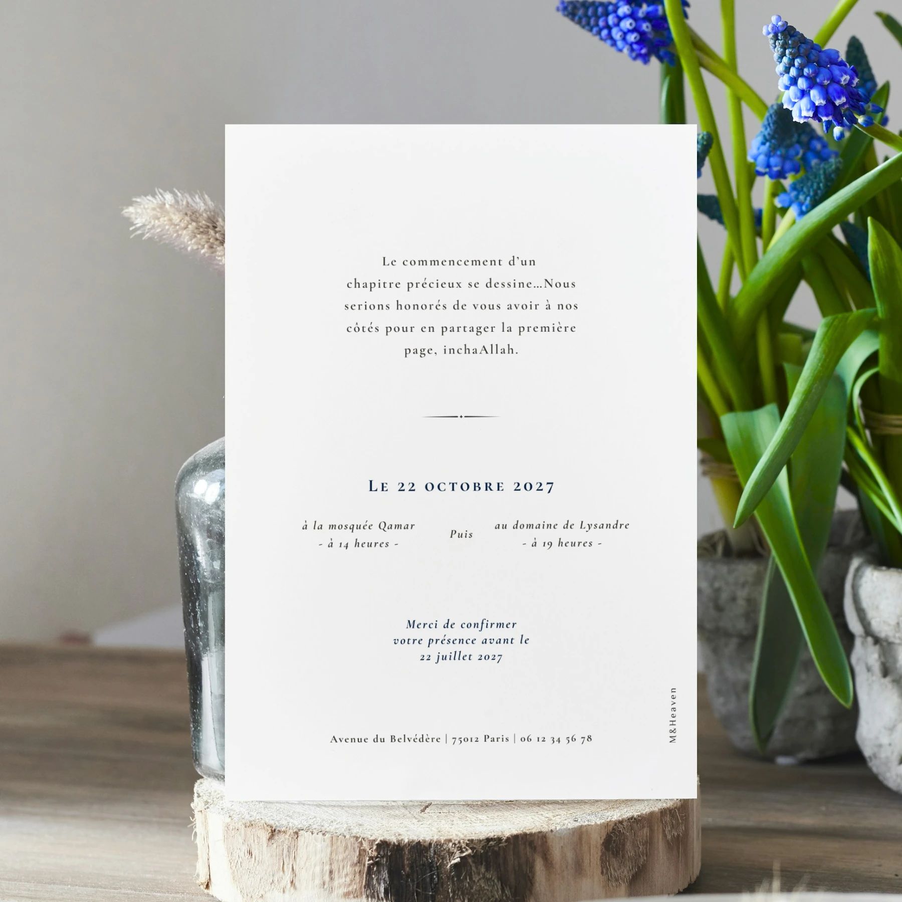 Verso du faire-part de mariage illustré - Éclosion boréale