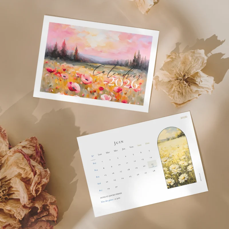 Calendrier grégorien 2026 - M&Heaven sur le thème de la nature