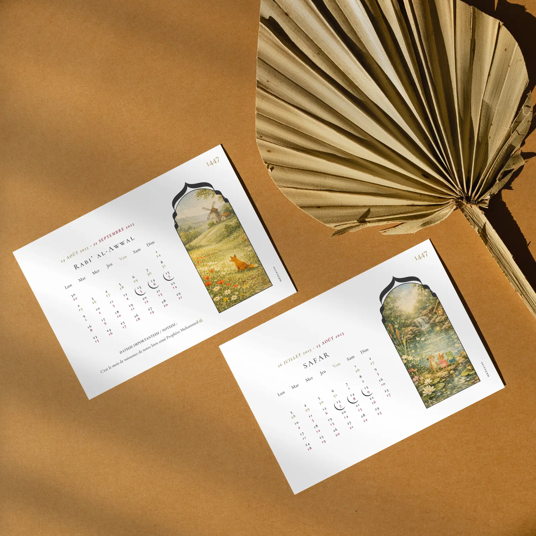 Les mois de Rabi Al-Awwal et Safar du calendrier hégirien 1447, conception M&Heaven de la collection "Tendre"