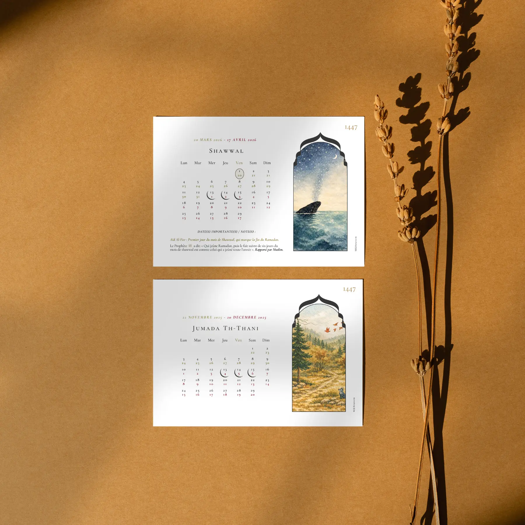 Les mois de Shawwal et Jumada At-Thani du calendrier hégirien 1447 illustrés dans le thème "Tendre" - M&Heaven