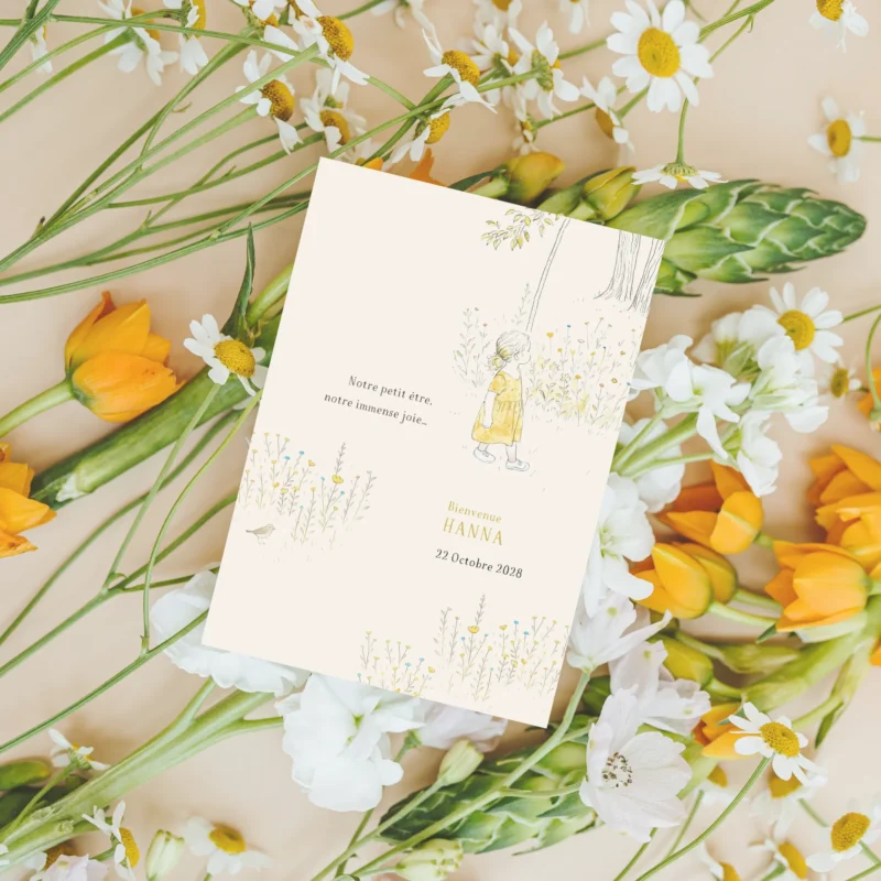 Mockup du faire-part de naissance Hanna, style délicat et épuré.