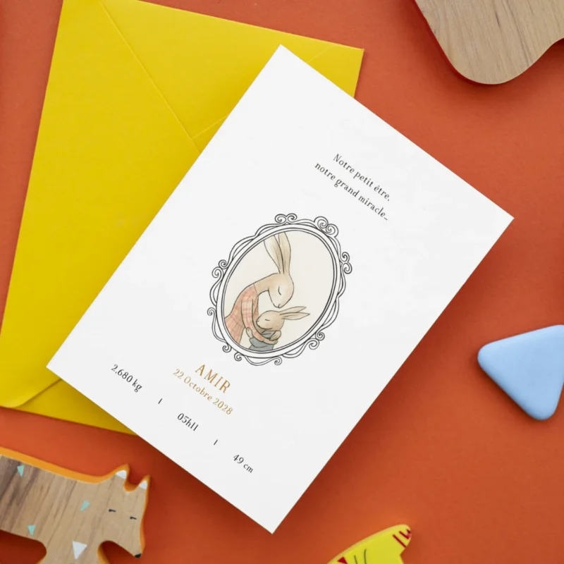 Faire-part de naissance illustré M&Heaven, au design doux et épuré, pensé pour annoncer une naissance avec tendresse