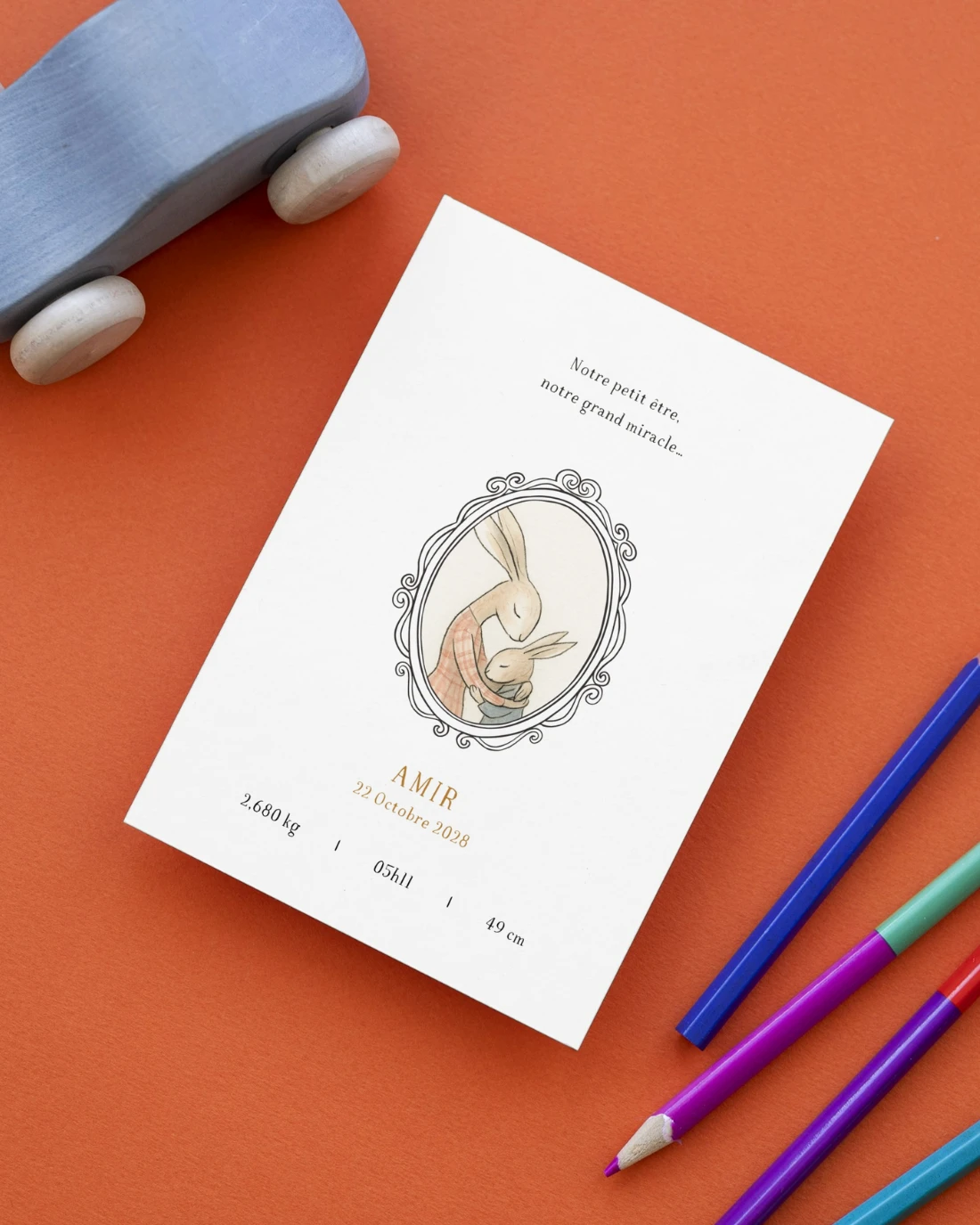 Faire-part de naissance illustré M&Heaven, au design doux et épuré, pensé pour annoncer une naissance avec tendresse