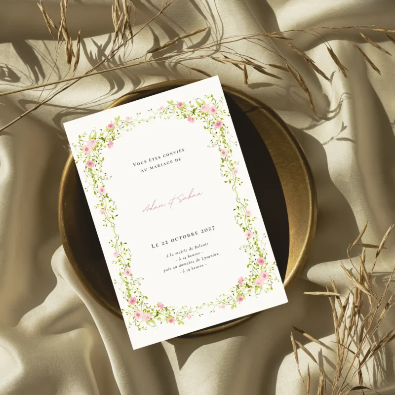 Recto du faire-part de mariage Roses