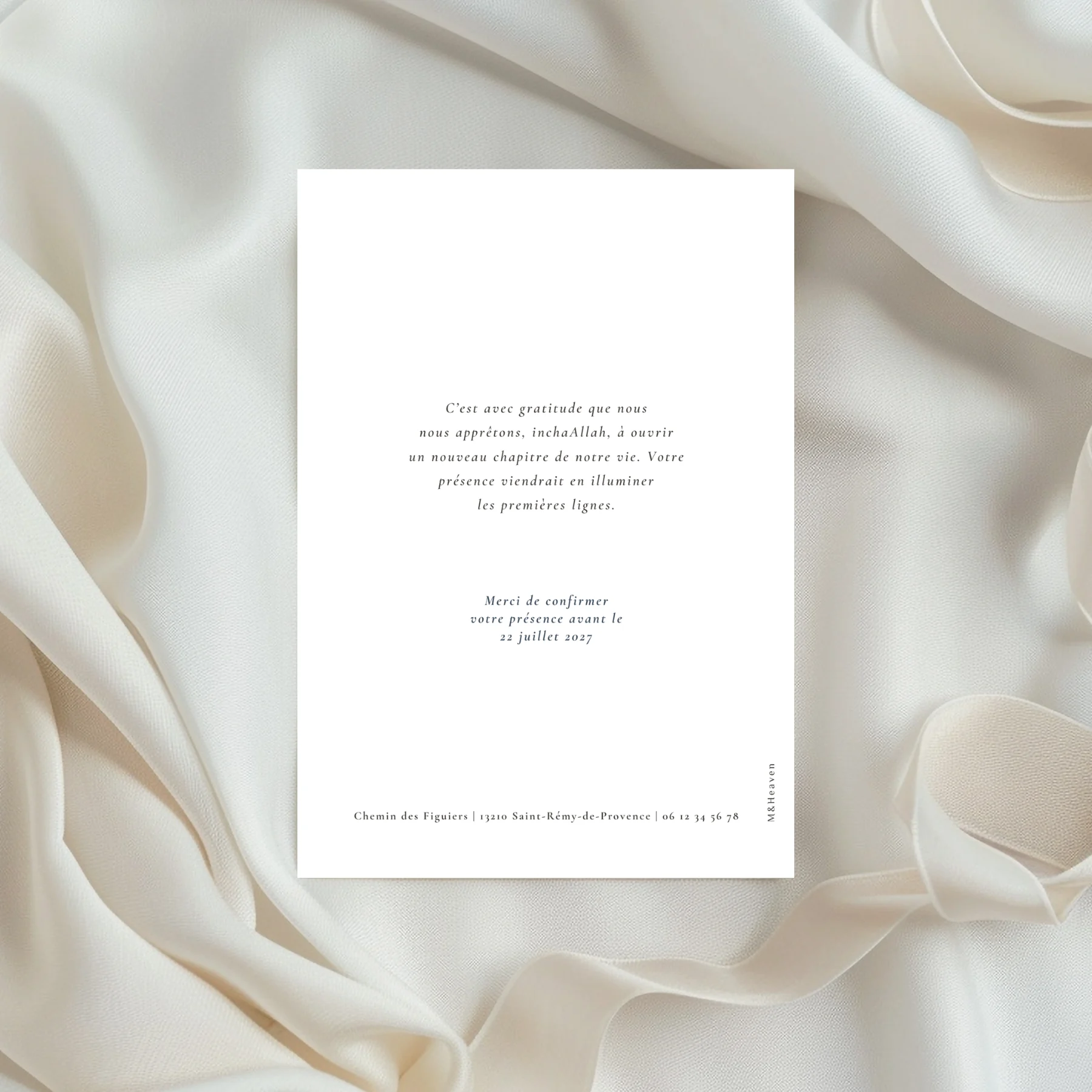 Verso du faire-part de mariage intemporel - Ligne classique