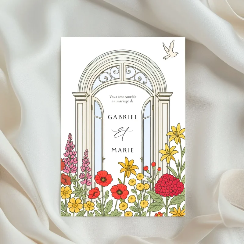 Faire-part de mariage Au seuil du bonheur, faire-part de mariage élégant et floral - M&Heaven