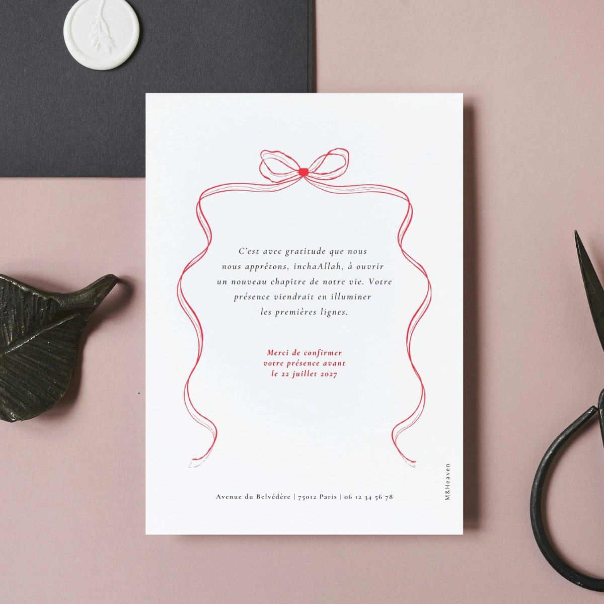 Verso du faire-part de mariage Le Jour J'aime – M&Heaven