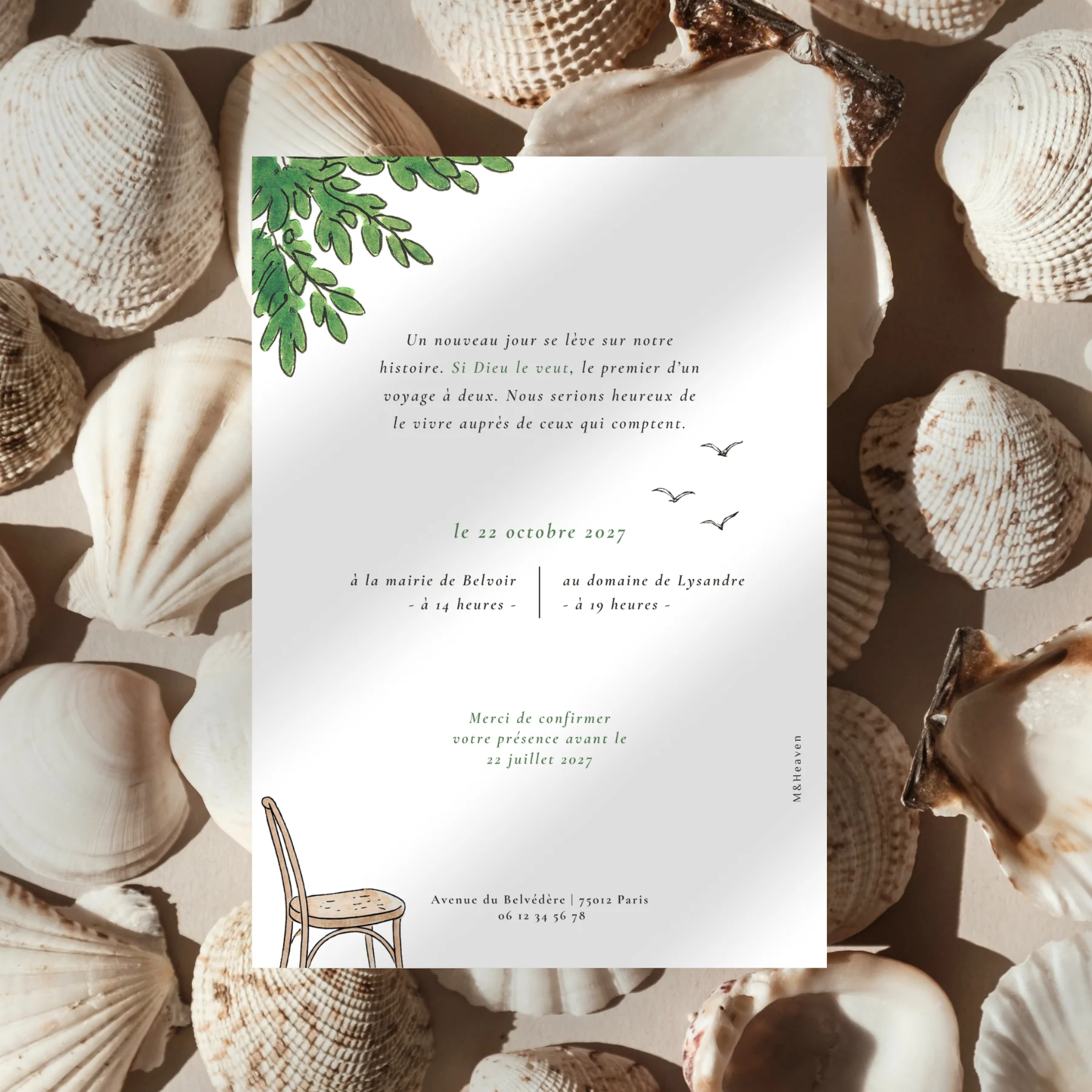 Verso du faire-part de mariage Première destination – Personnalisable